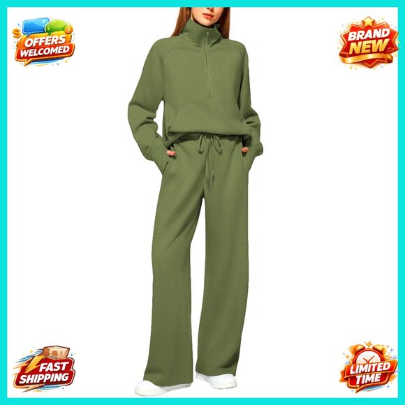 Oversized Half Zip Sweatshirt Wide Leg Sweatpants Set Lounge Tracksuit